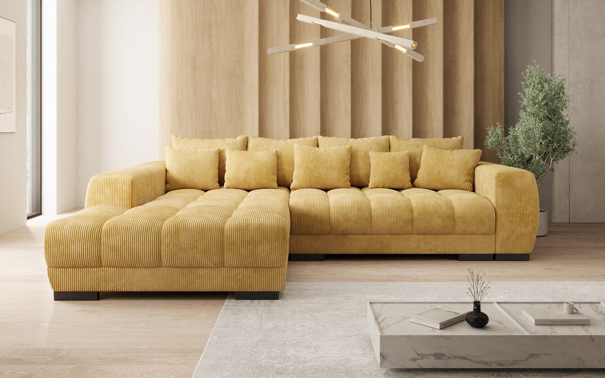 Designer sofa Balu with sleeper function and storage in Corduroy