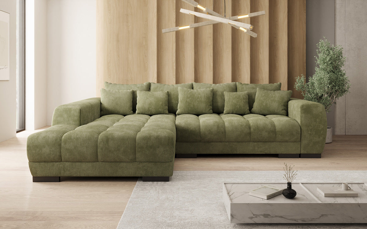Designer sofa Balu with sleeper function and storage in Corduroy