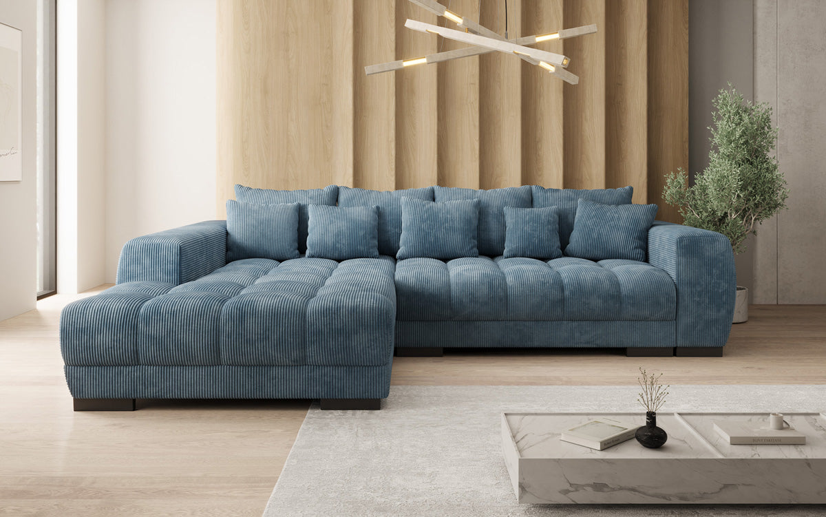 Designer sofa Balu with sleeper function and storage in Corduroy