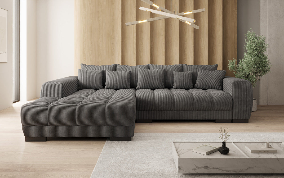 Designer sofa Balu with sleeper function and storage in Corduroy