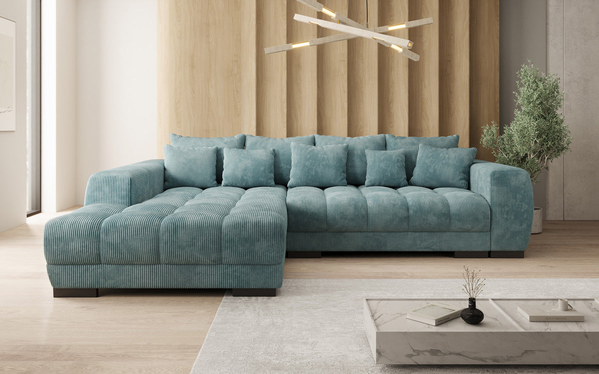 Designer sofa Balu with sleeper function and storage in Corduroy