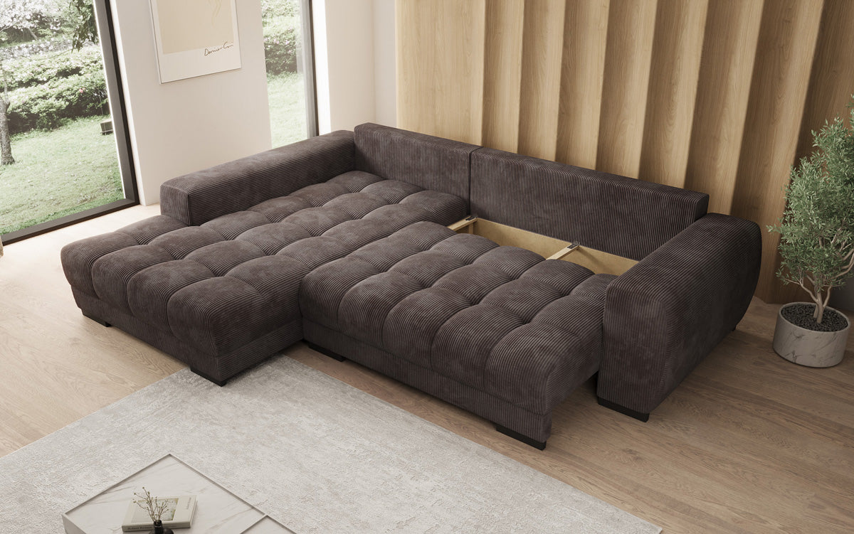 Designer sofa Balu with sleeper function and storage in Corduroy
