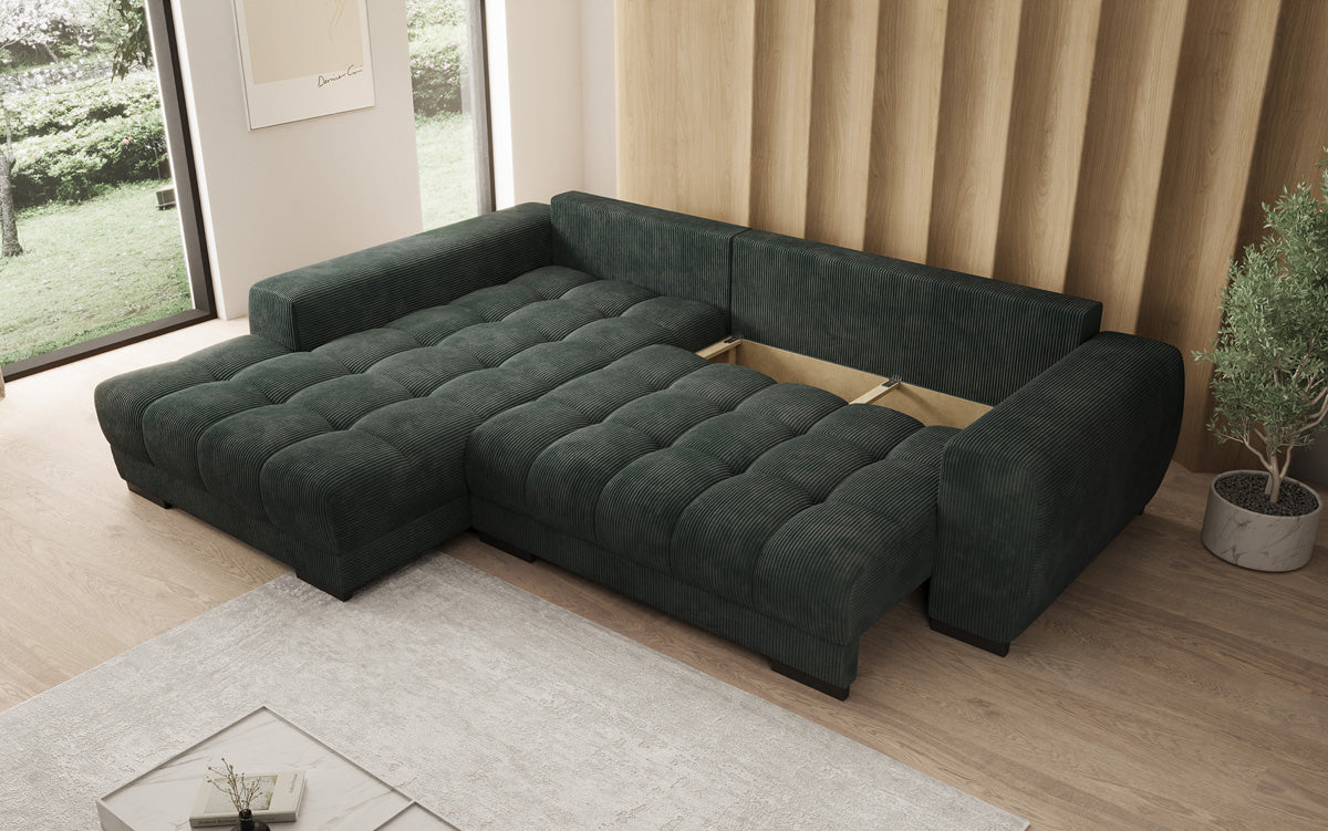 Designer sofa Balu with sleeper function and storage in Corduroy