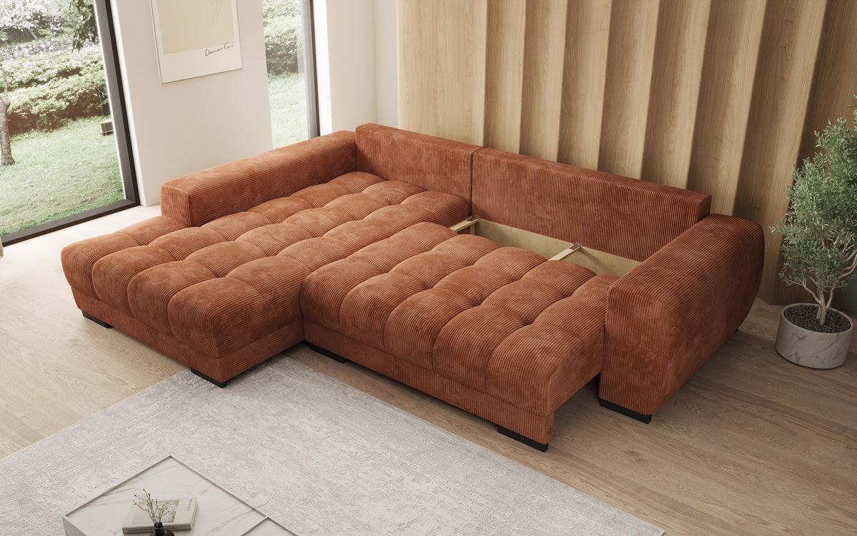 Designer sofa Balu with sleeper function and storage in Corduroy