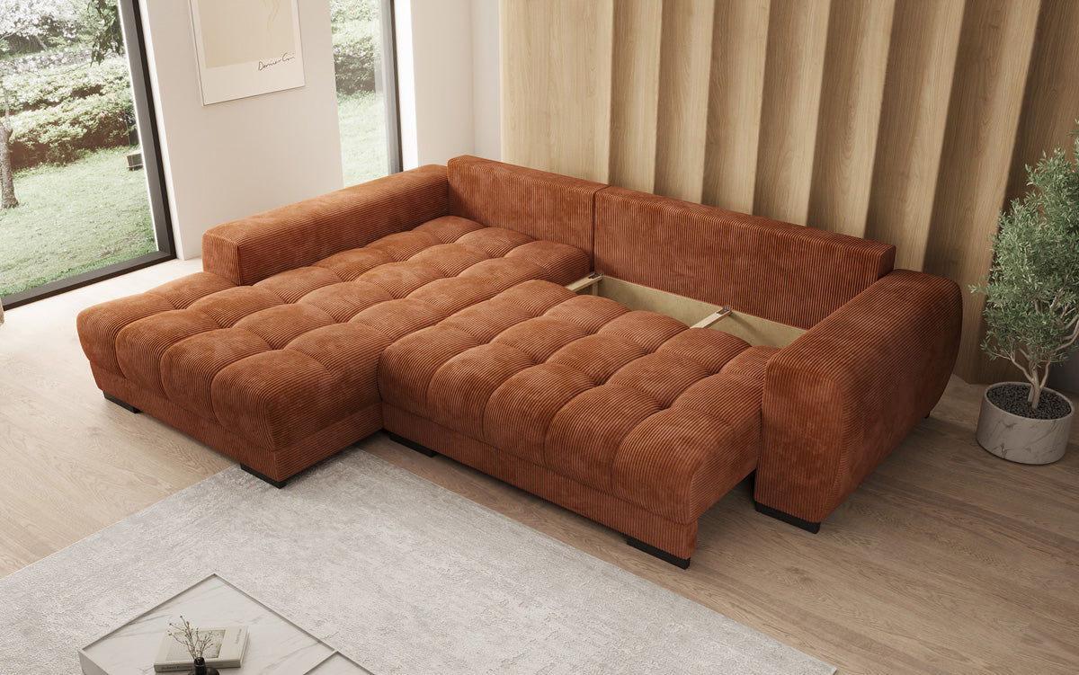 Designer sofa Balu with sleeper function and storage in Corduroy