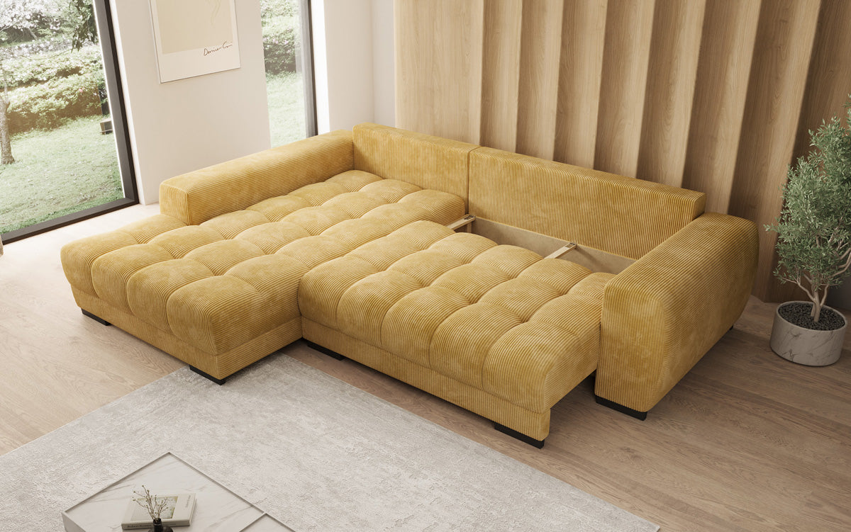 Designer sofa Balu with sleeper function and storage in Corduroy