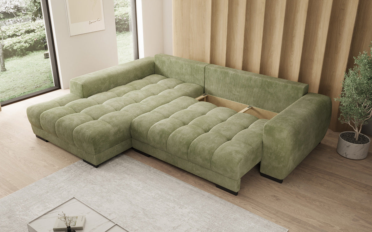 Designer sofa Balu with sleeper function and storage in Corduroy