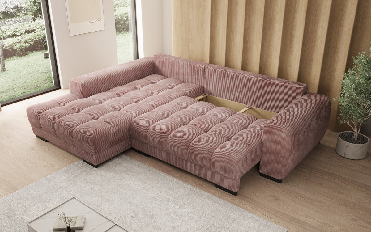 Designer sofa Balu with sleeper function and storage in Corduroy