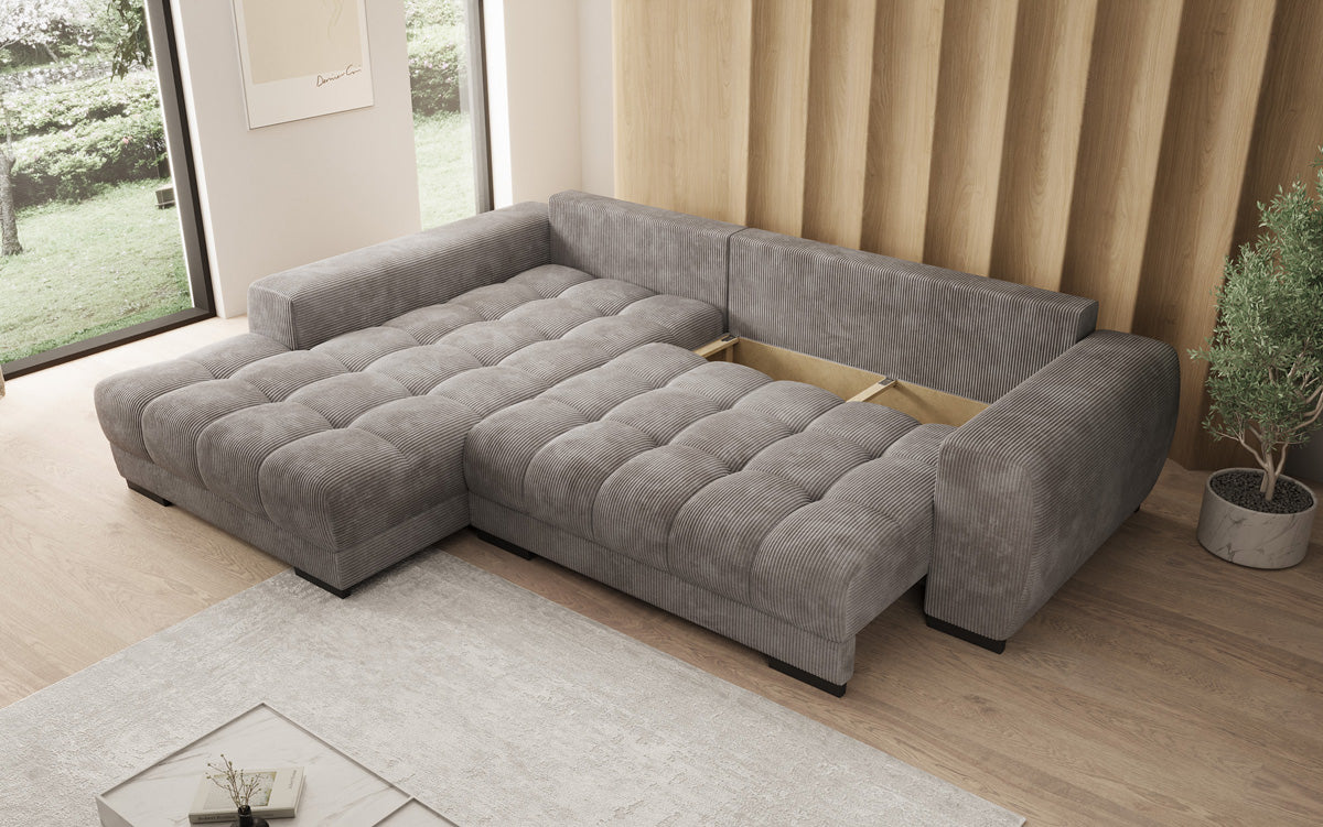 Designer sofa Balu with sleeper function and storage in Corduroy