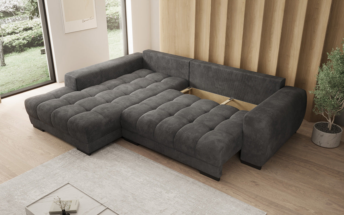 Designer sofa Balu with sleeper function and storage in Corduroy