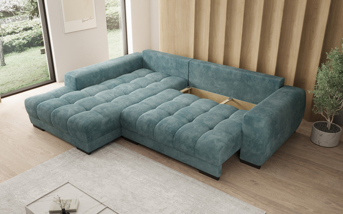 Designer sofa Balu with sleeper function and storage in Corduroy