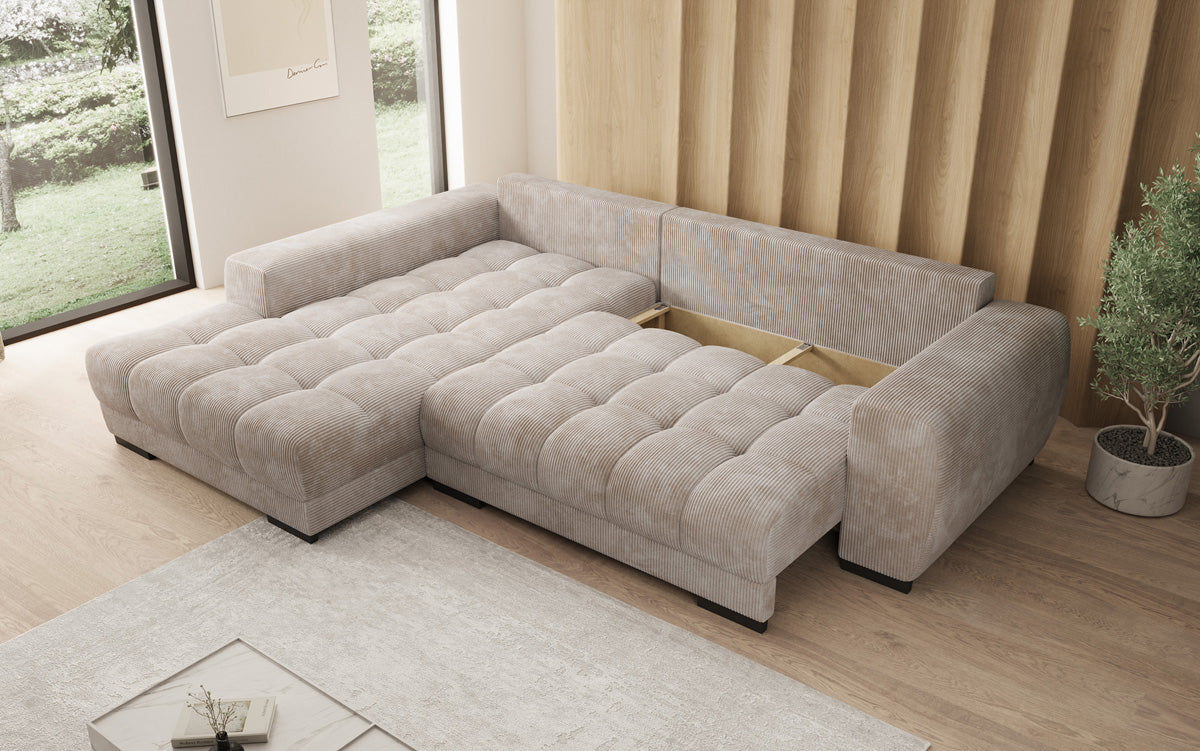 Designer sofa Balu with sleeper function and storage in Corduroy