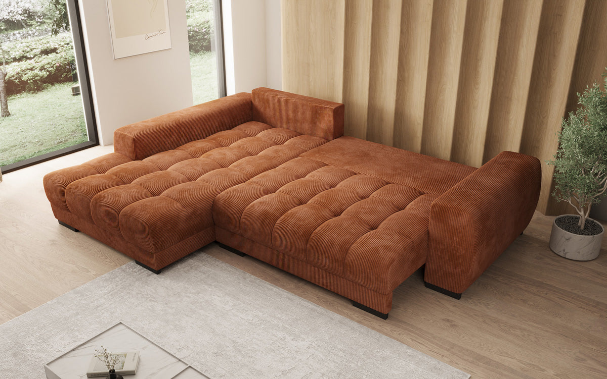 Designer sofa Balu with sleeper function and storage in Corduroy