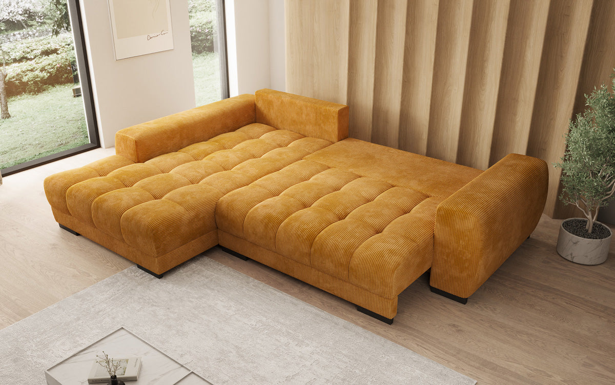 Designer sofa Balu with sleeper function and storage in Corduroy