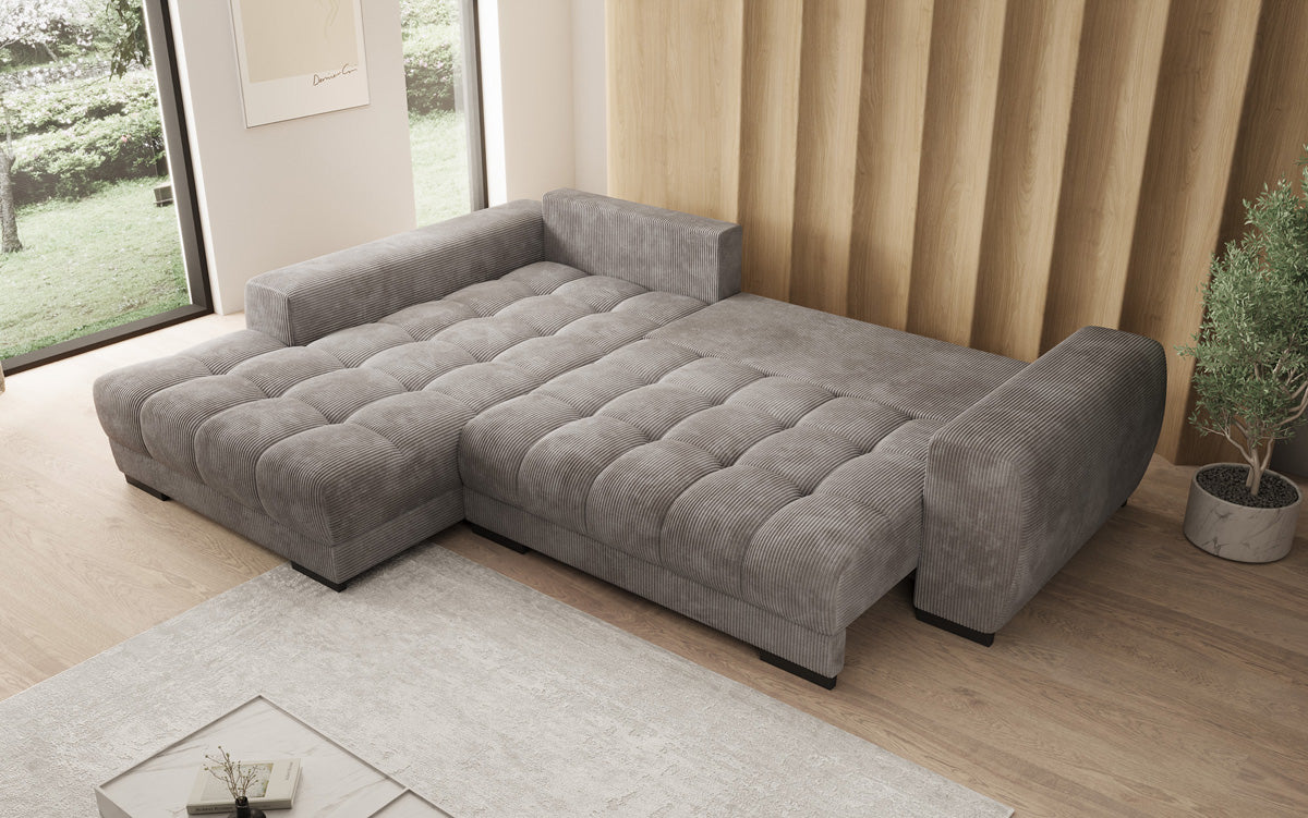 Designer sofa Balu with sleeper function and storage in Corduroy