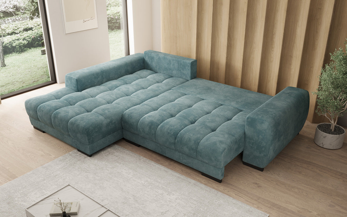 Designer sofa Balu with sleeper function and storage in Corduroy