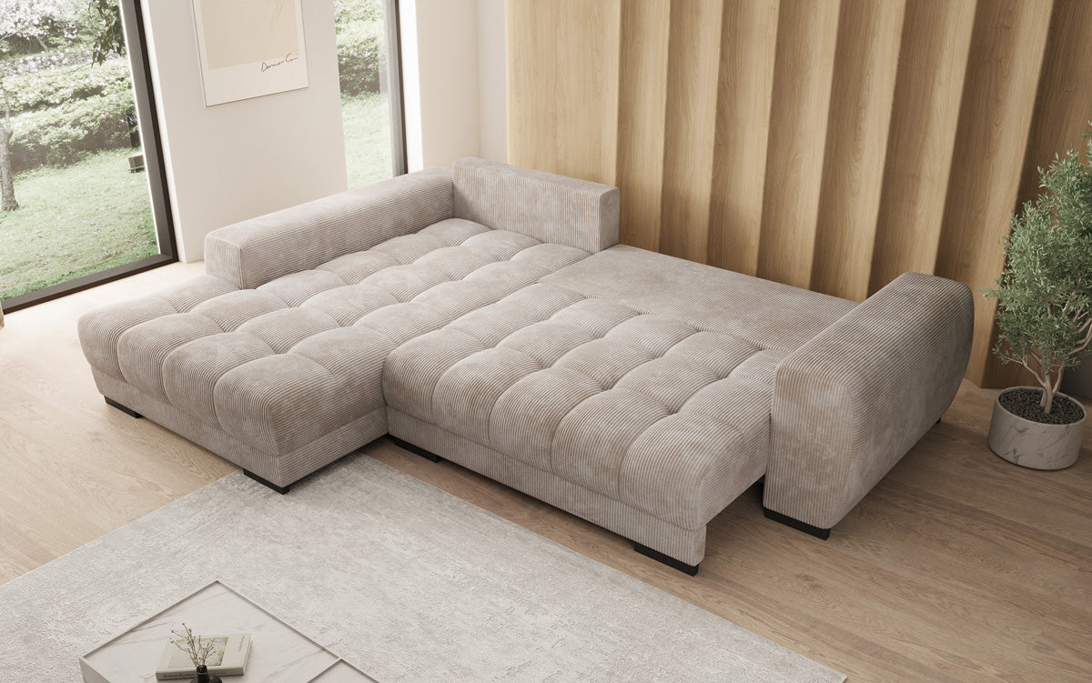 Designer sofa Balu with sleeper function and storage in Corduroy