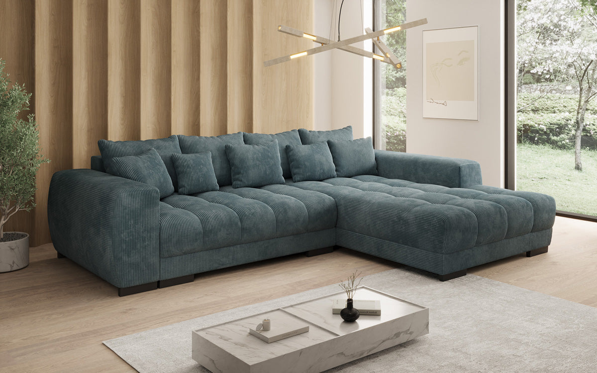 Designer sofa Balu with sleeper function and storage in Corduroy