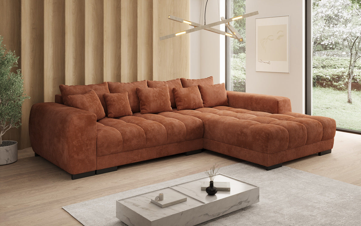 Designer sofa Balu with sleeper function and storage in Corduroy