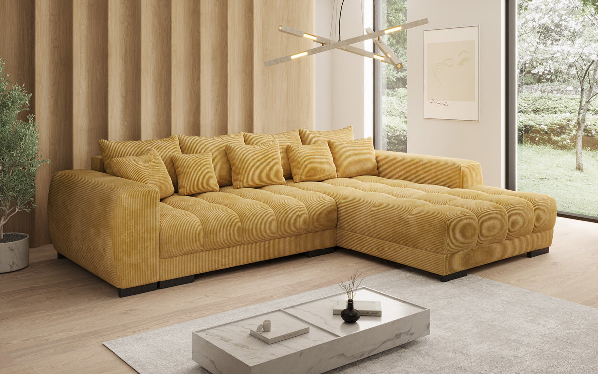 Designer sofa Balu with sleeper function and storage in Corduroy