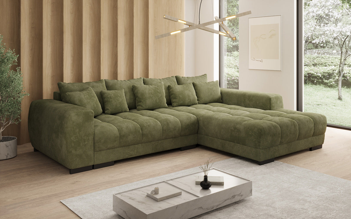 Designer sofa Balu with sleeper function and storage in Corduroy