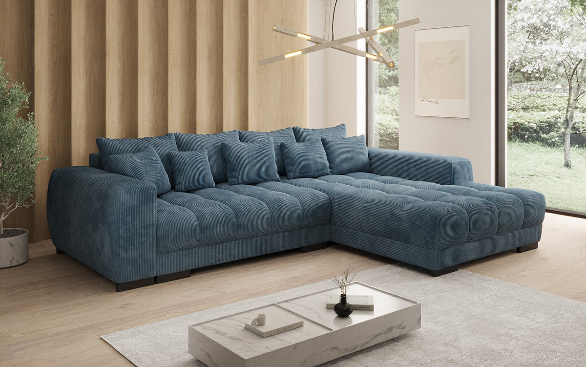 Designer sofa Balu with sleeper function and storage in Corduroy