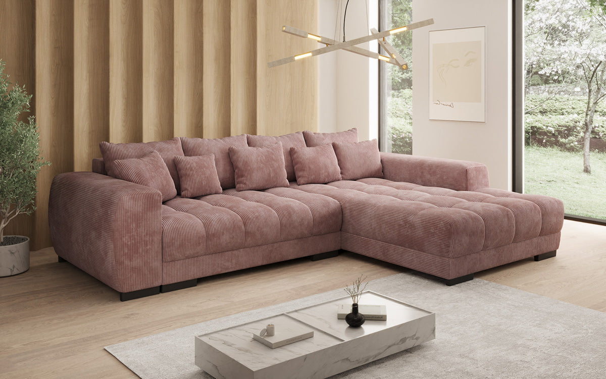 Designer sofa Balu with sleeper function and storage in Corduroy