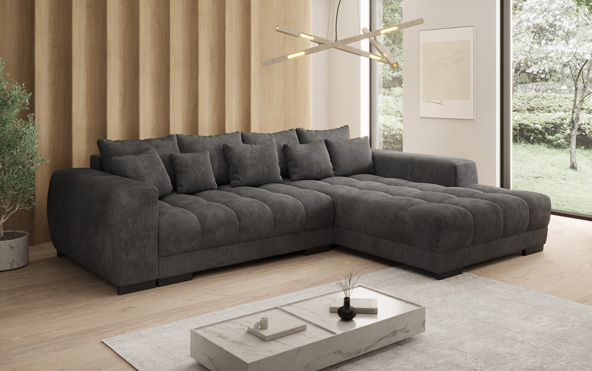 Designer sofa Balu with sleeper function and storage in Corduroy