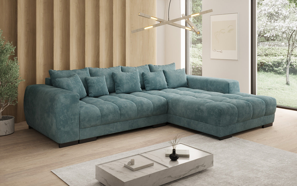 Designer sofa Balu with sleeper function and storage in Corduroy