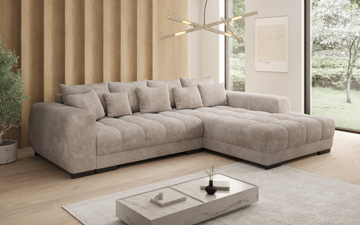 Designer sofa Balu with sleeper function and storage in Corduroy