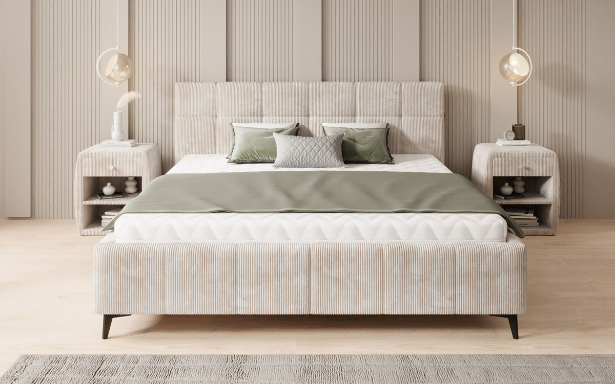 Designer Polsterbett Nelly in Cord mit Stauraum