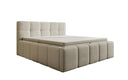 Designer upholstered bed Romy in Teddy Bouclé with storage, including mattresses