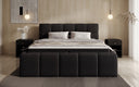 Designer upholstered bed Romy in Teddy Bouclé with storage, including mattresses