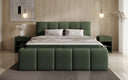 Designer upholstered bed Romy in Teddy Bouclé with storage, including mattresses