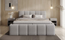 Designer upholstered bed Romy in Teddy Bouclé with storage, including mattresses