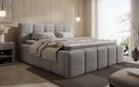 Designer upholstered bed Romy in Teddy Bouclé with storage, including mattresses