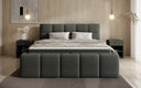 Designer upholstered bed Romy in Teddy Bouclé with storage, including mattresses