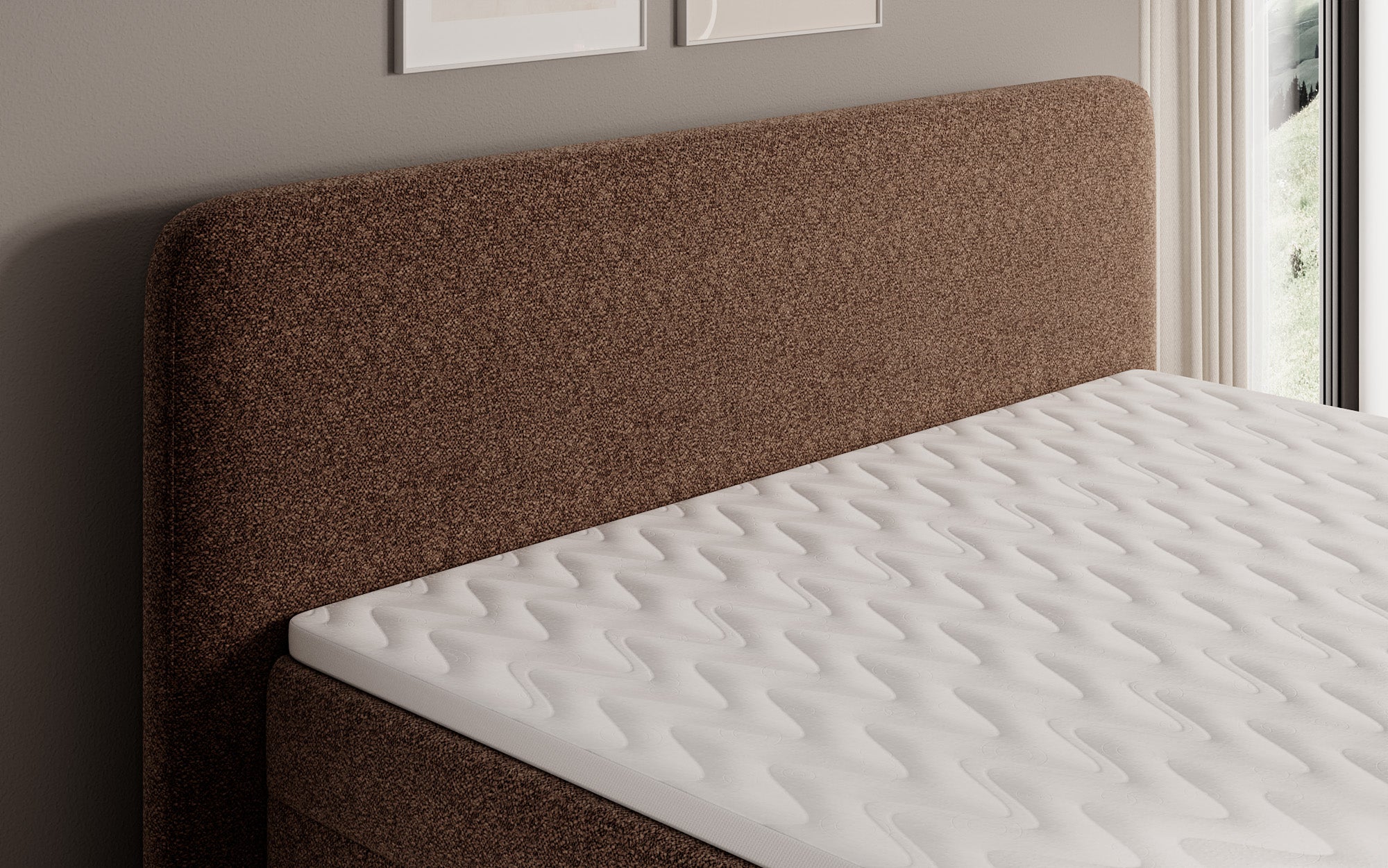 Box spring bed Nea in textured fabric with storage space