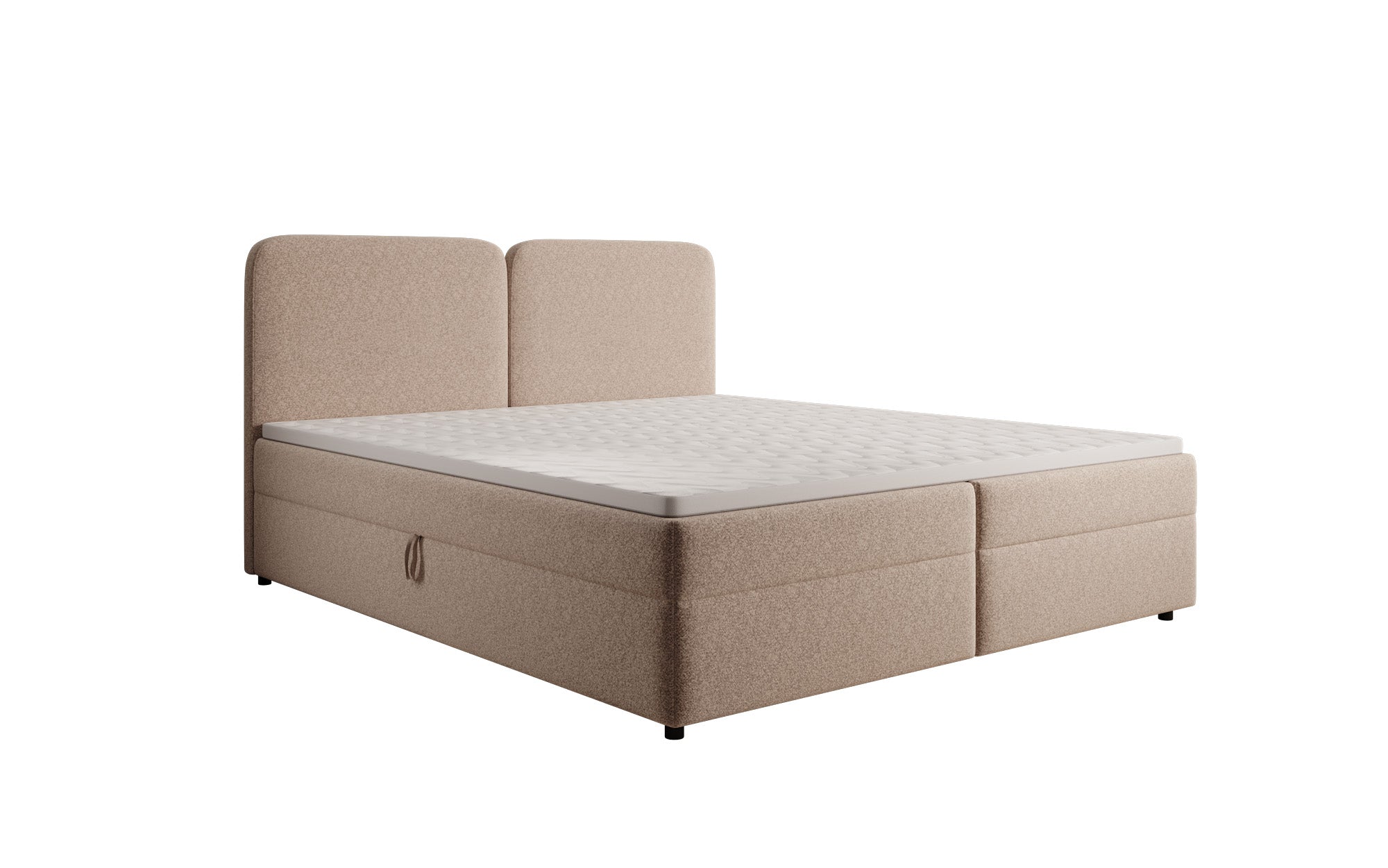 Box spring bed Mira in textured fabric with storage space