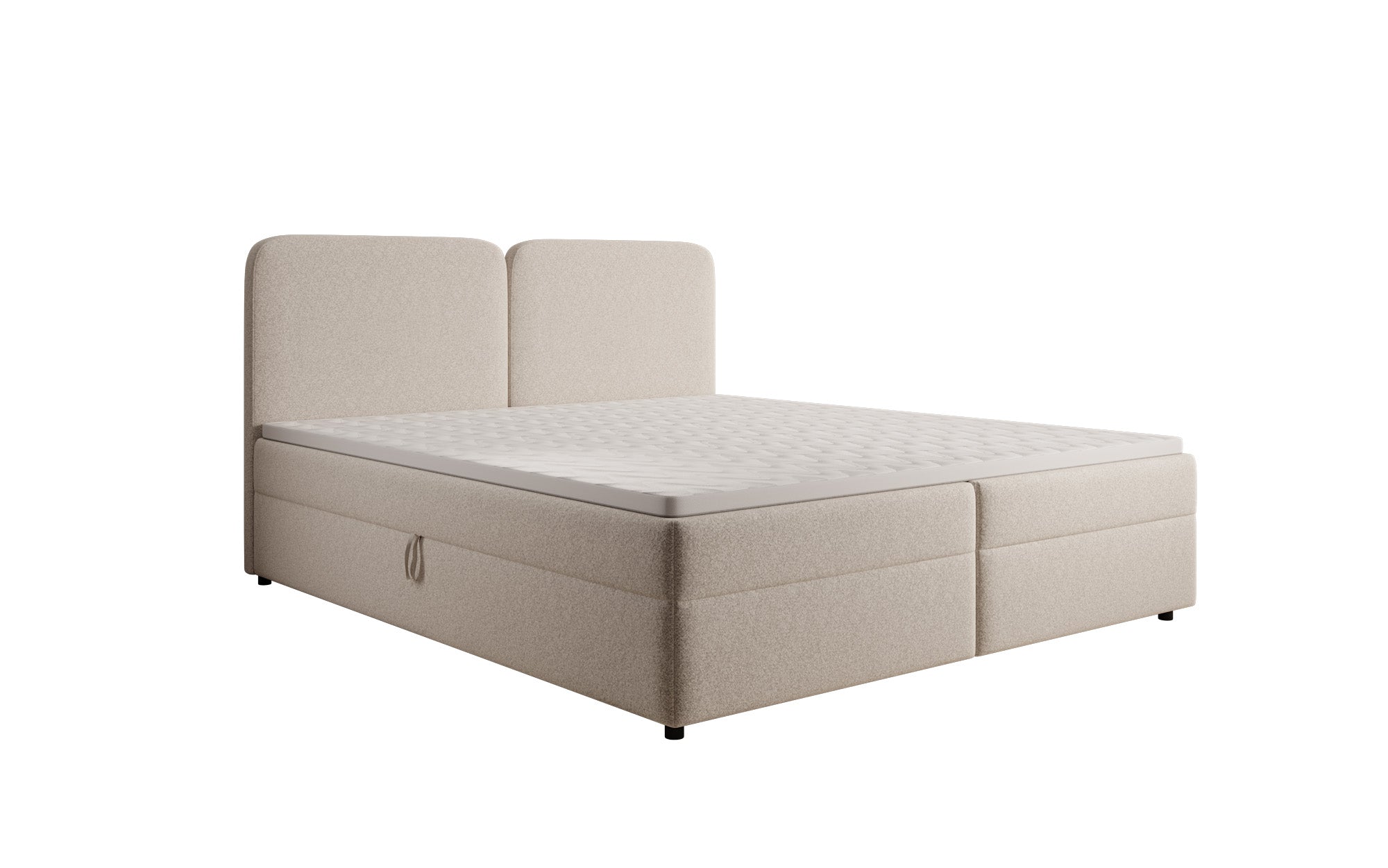 Box spring bed Mira in textured fabric with storage space