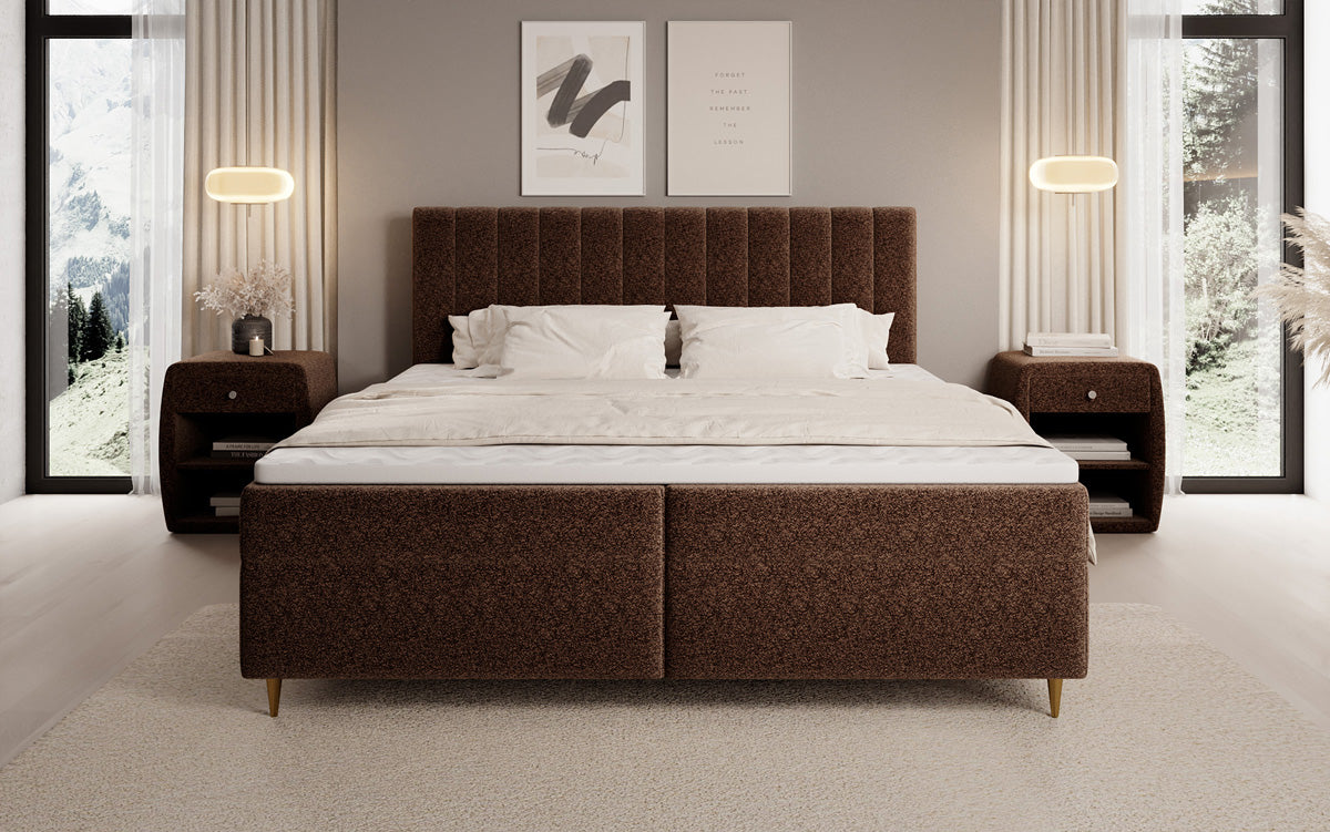 Chelsea box spring bed in textured fabric with storage space
