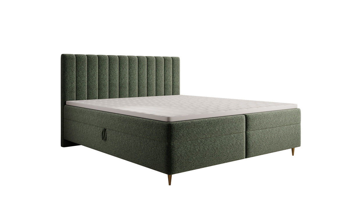 Chelsea box spring bed in textured fabric with storage space