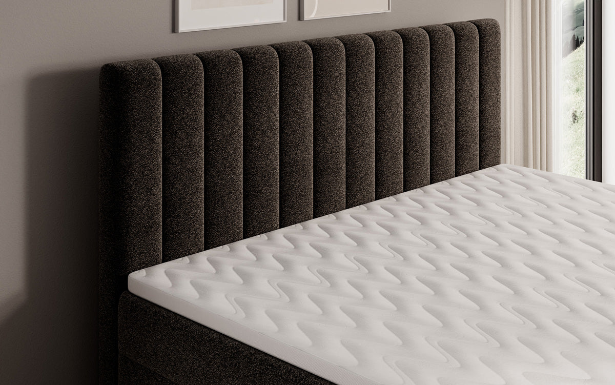 Chelsea box spring bed in textured fabric with storage space