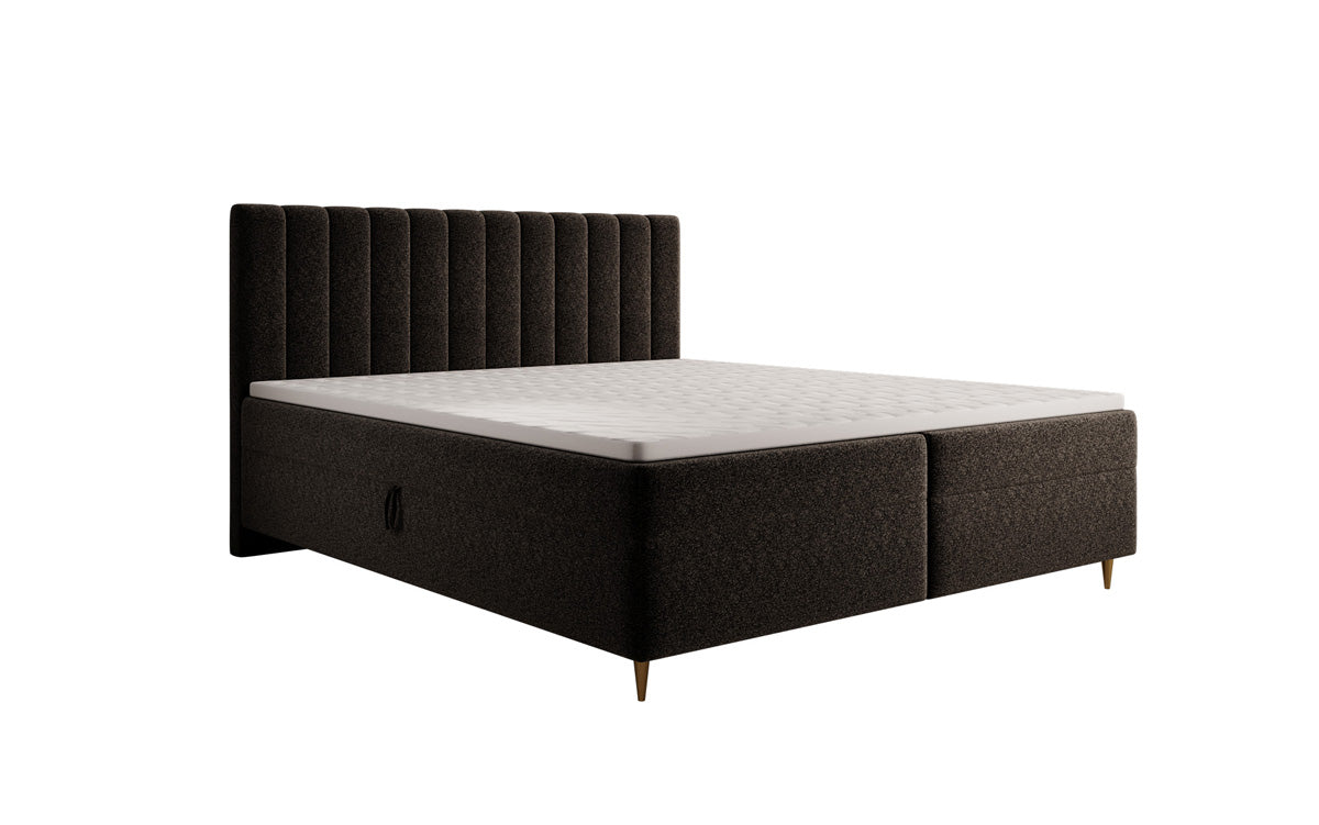 Chelsea box spring bed in textured fabric with storage space