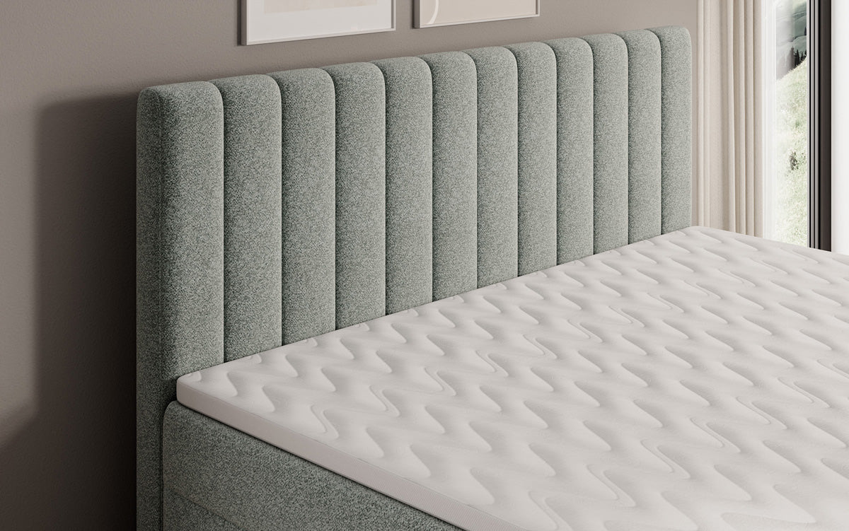 Chelsea box spring bed in textured fabric with storage space