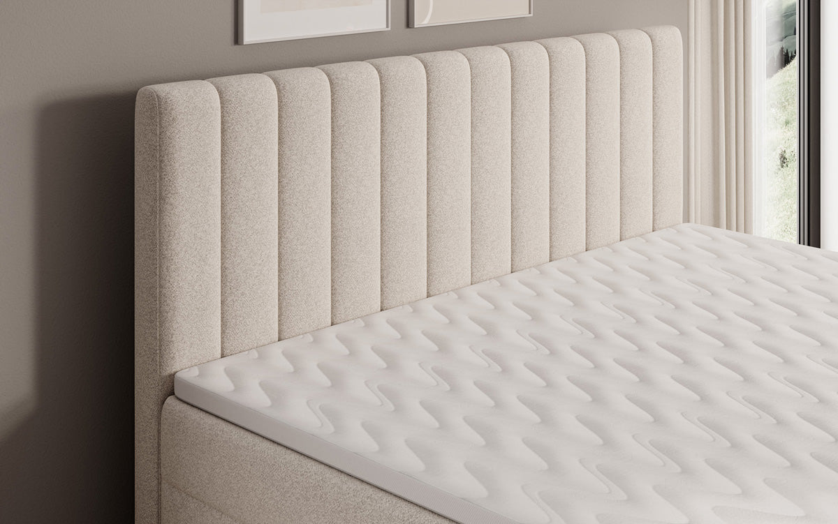 Chelsea box spring bed in textured fabric with storage space