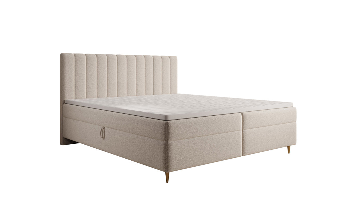 Chelsea box spring bed in textured fabric with storage space