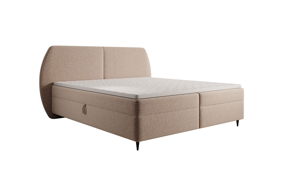 Box spring bed Nara in textured fabric with storage space
