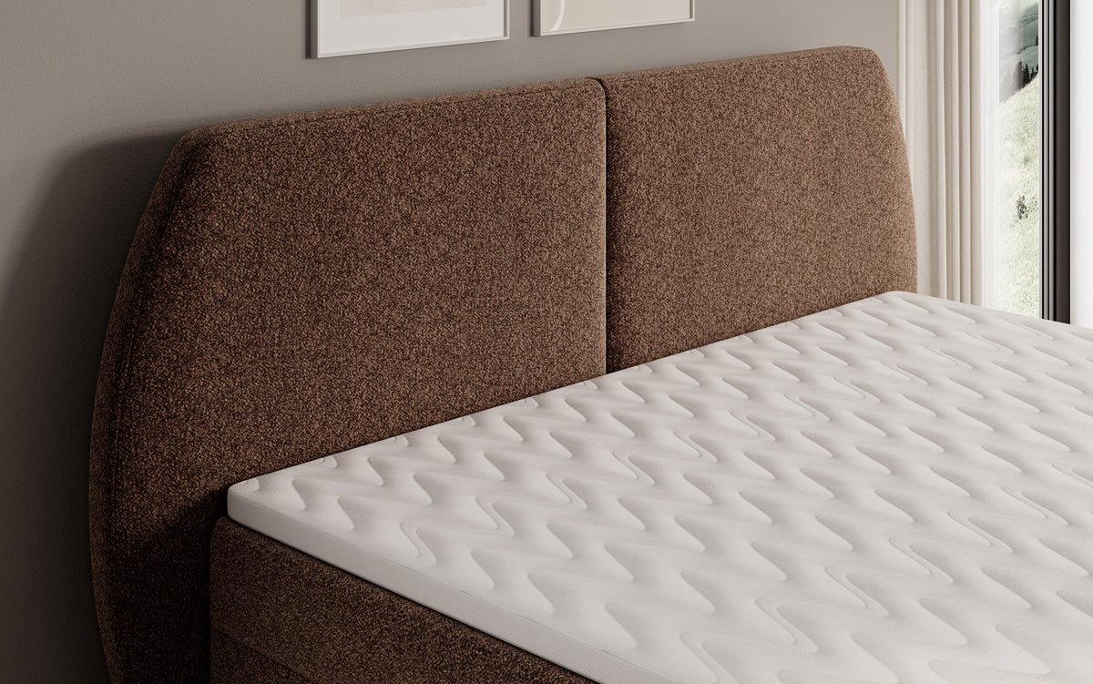 Box spring bed Nara in textured fabric with storage space