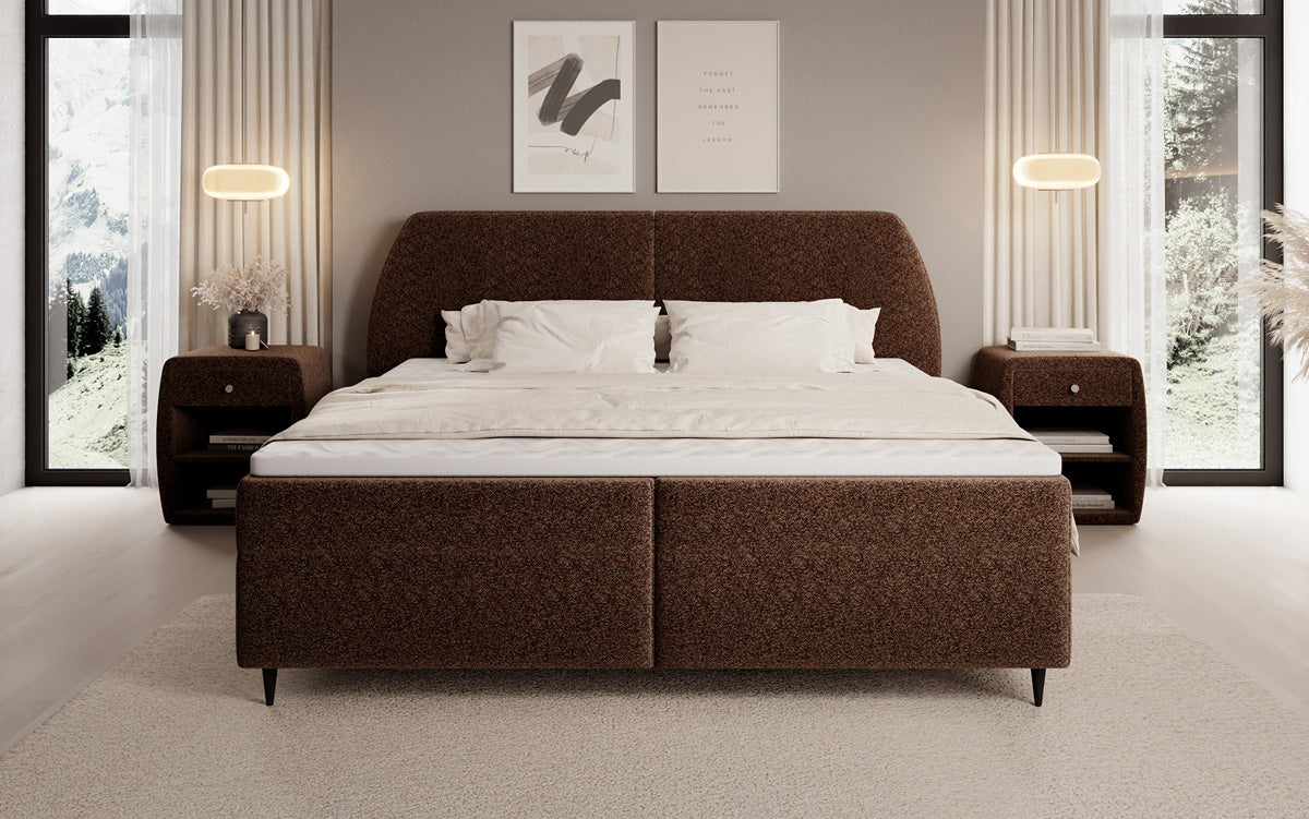 Box spring bed Nara in textured fabric with storage space